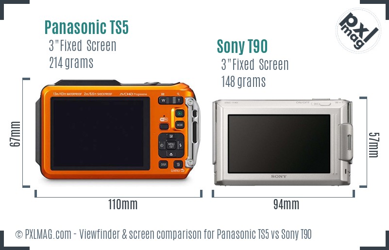 Panasonic TS5 vs Sony T90 Screen and Viewfinder comparison