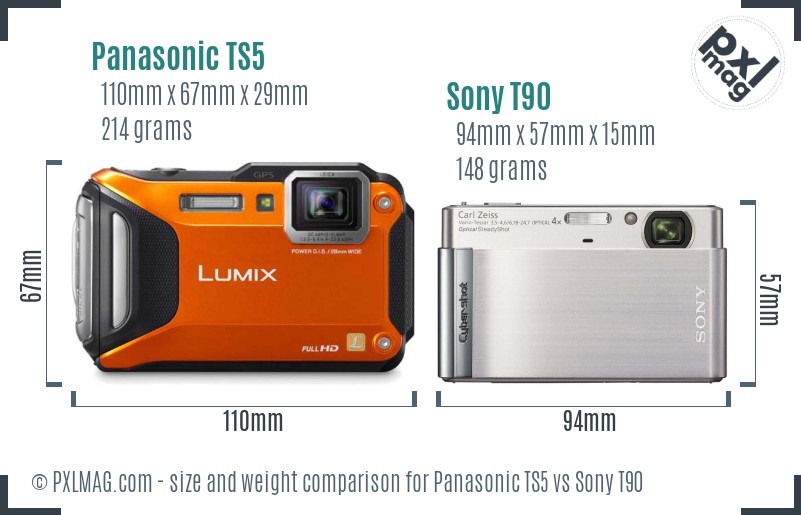 Panasonic TS5 vs Sony T90 size comparison