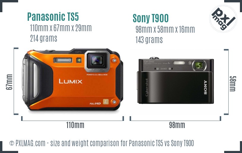 Panasonic TS5 vs Sony T900 size comparison
