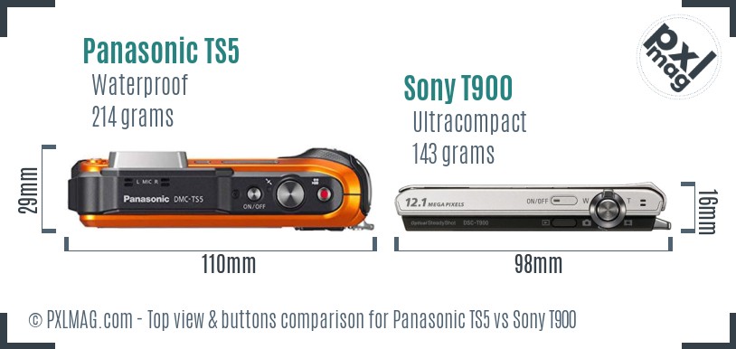 Panasonic TS5 vs Sony T900 top view buttons comparison