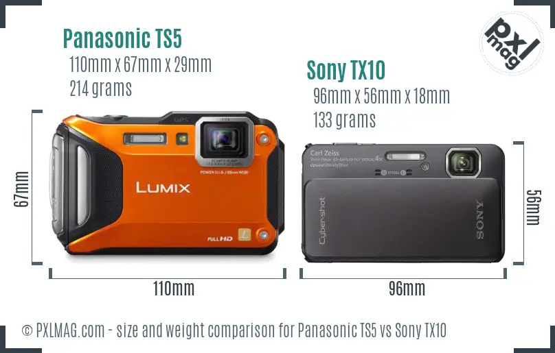 Panasonic TS5 vs Sony TX10 size comparison