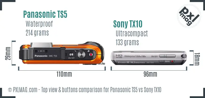 Panasonic TS5 vs Sony TX10 top view buttons comparison