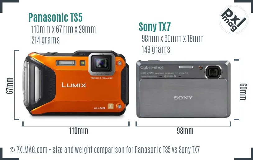 Panasonic TS5 vs Sony TX7 size comparison