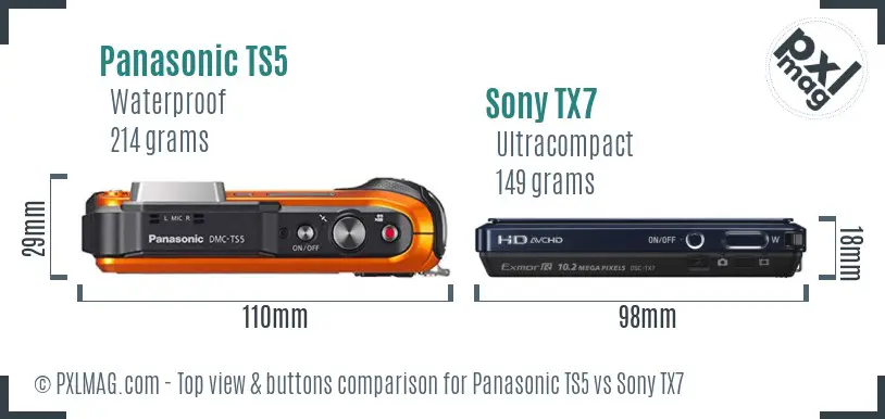 Panasonic TS5 vs Sony TX7 top view buttons comparison