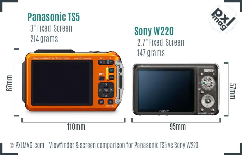 Panasonic TS5 vs Sony W220 Screen and Viewfinder comparison