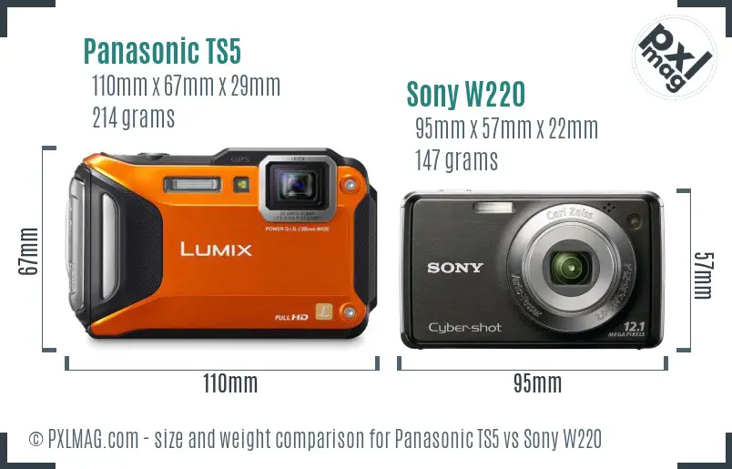 Panasonic TS5 vs Sony W220 size comparison