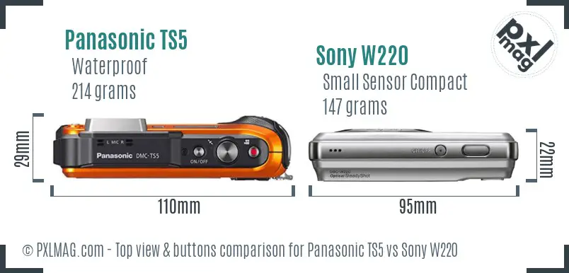 Panasonic TS5 vs Sony W220 top view buttons comparison