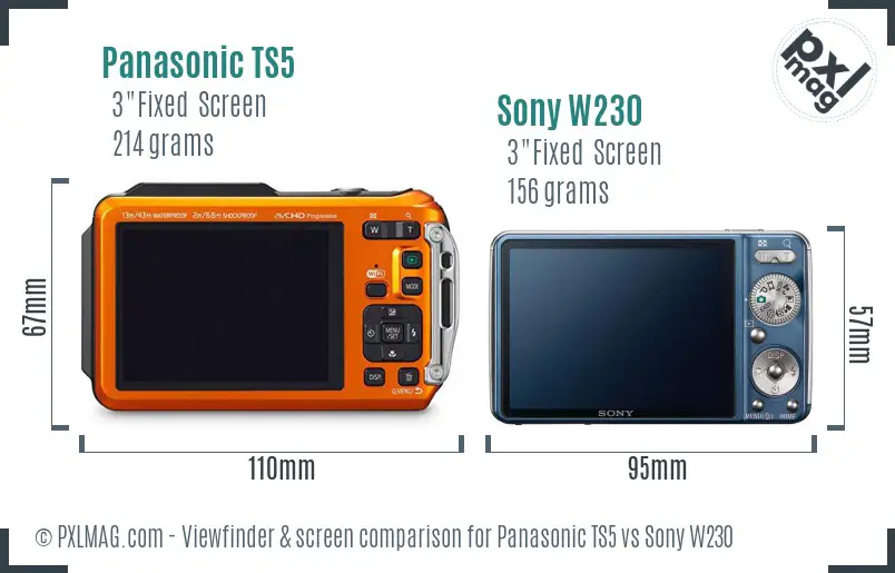 Panasonic TS5 vs Sony W230 Screen and Viewfinder comparison