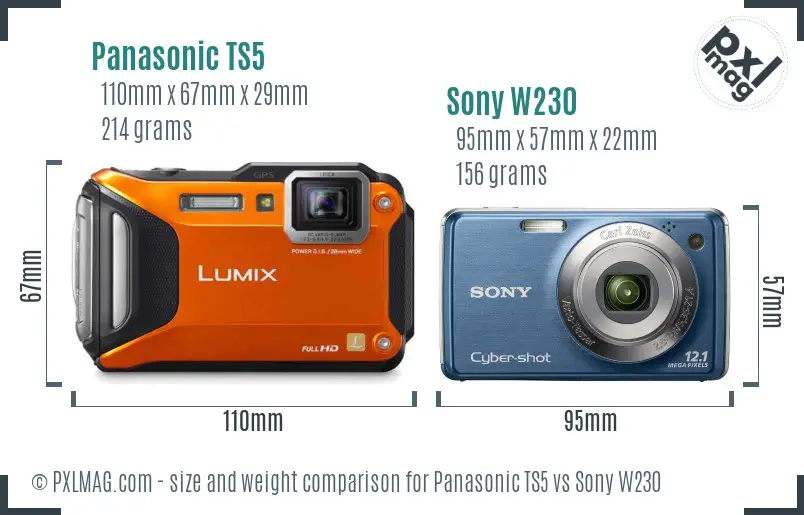 Panasonic TS5 vs Sony W230 size comparison