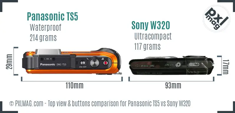 Panasonic TS5 vs Sony W320 top view buttons comparison Panasonic TS5 vs Sony W320 top view buttons comparison