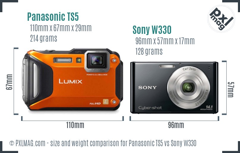 Panasonic TS5 vs Sony W330 size comparison