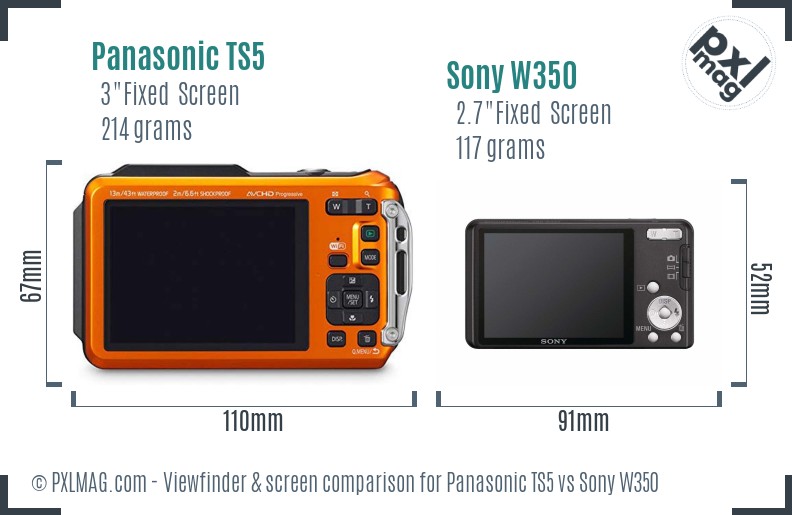 Panasonic TS5 vs Sony W350 Screen and Viewfinder comparison