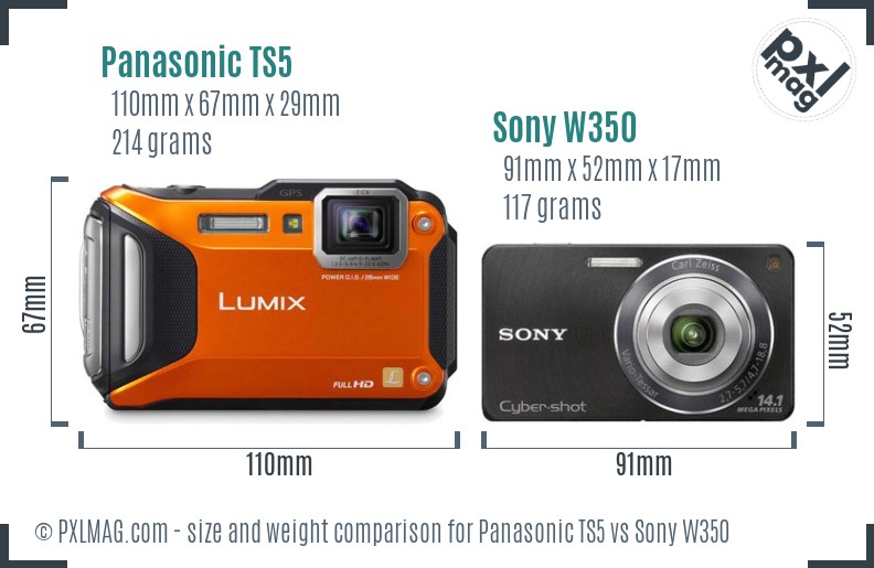 Panasonic TS5 vs Sony W350 size comparison