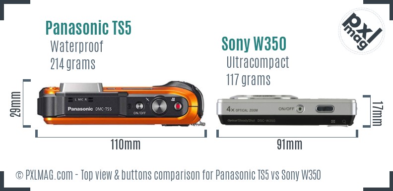 Panasonic TS5 vs Sony W350 top view buttons comparison