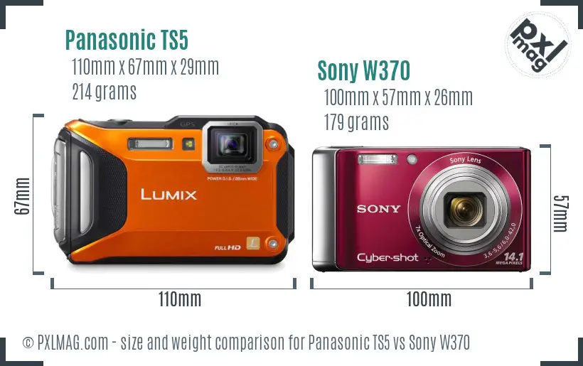 Panasonic TS5 vs Sony W370 size comparison