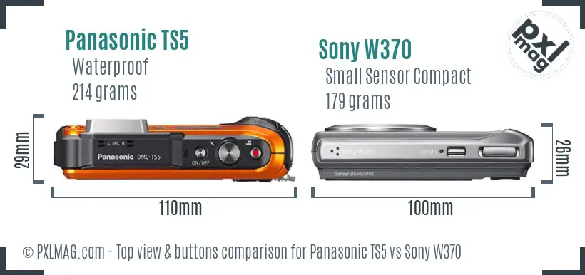 Panasonic TS5 vs Sony W370 top view buttons comparison