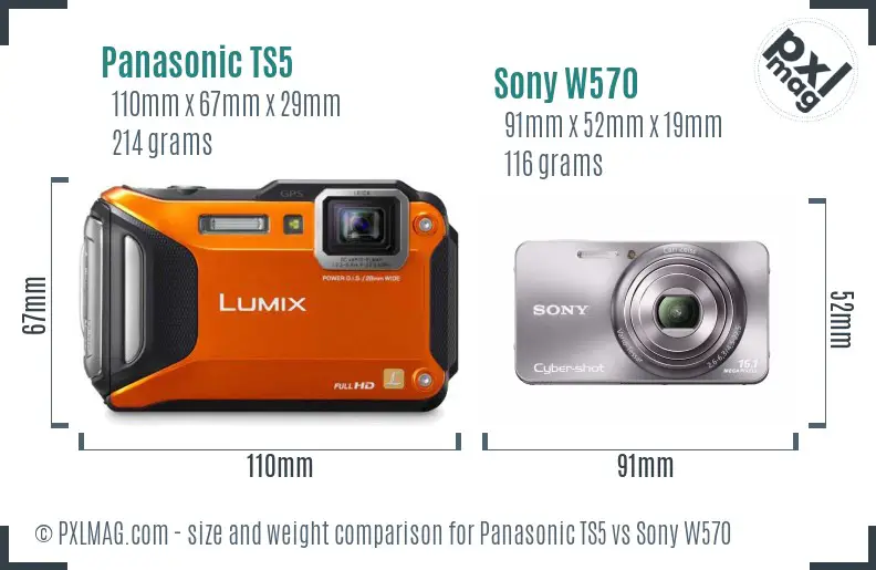 Panasonic TS5 vs Sony W570 size comparison