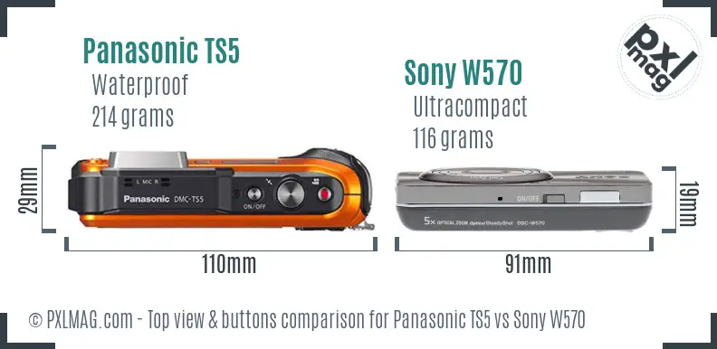 Panasonic TS5 vs Sony W570 top view buttons comparison