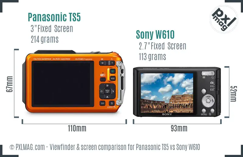 Panasonic TS5 vs Sony W610 Screen and Viewfinder comparison
