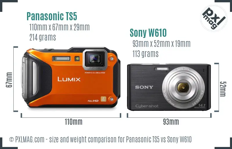Panasonic TS5 vs Sony W610 size comparison