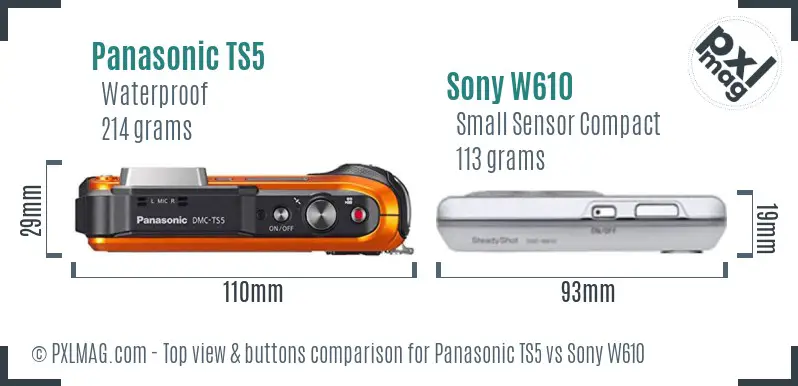 Panasonic TS5 vs Sony W610 top view buttons comparison