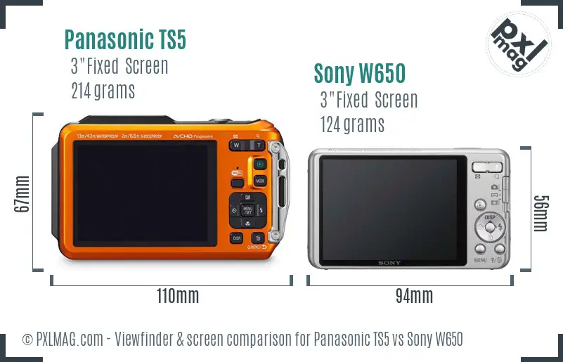 Panasonic TS5 vs Sony W650 Screen and Viewfinder comparison