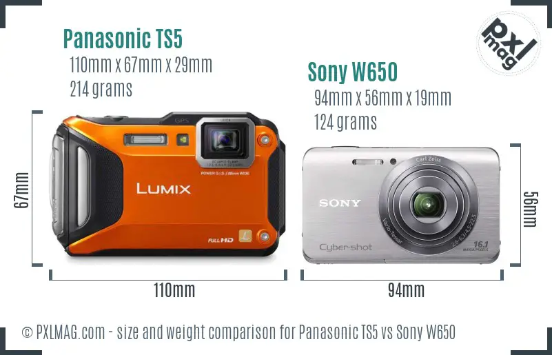 Panasonic TS5 vs Sony W650 size comparison