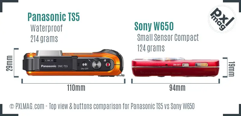 Panasonic TS5 vs Sony W650 top view buttons comparison