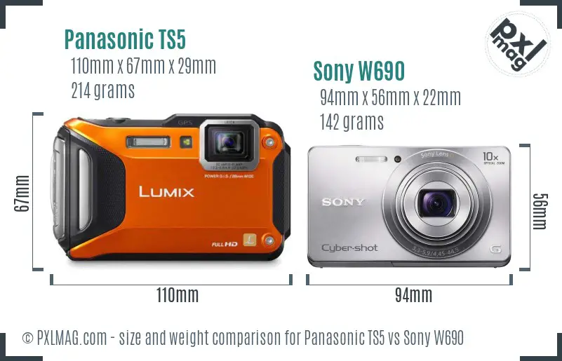Panasonic TS5 vs Sony W690 size comparison
