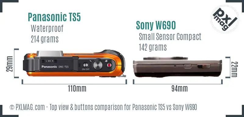 Panasonic TS5 vs Sony W690 top view buttons comparison