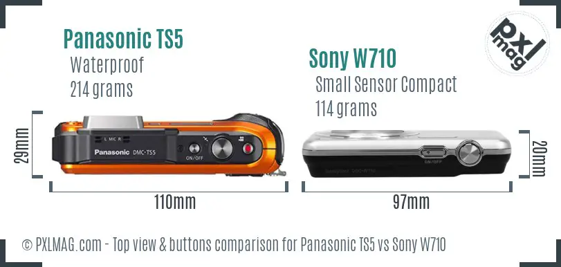 Panasonic TS5 vs Sony W710 top view buttons comparison