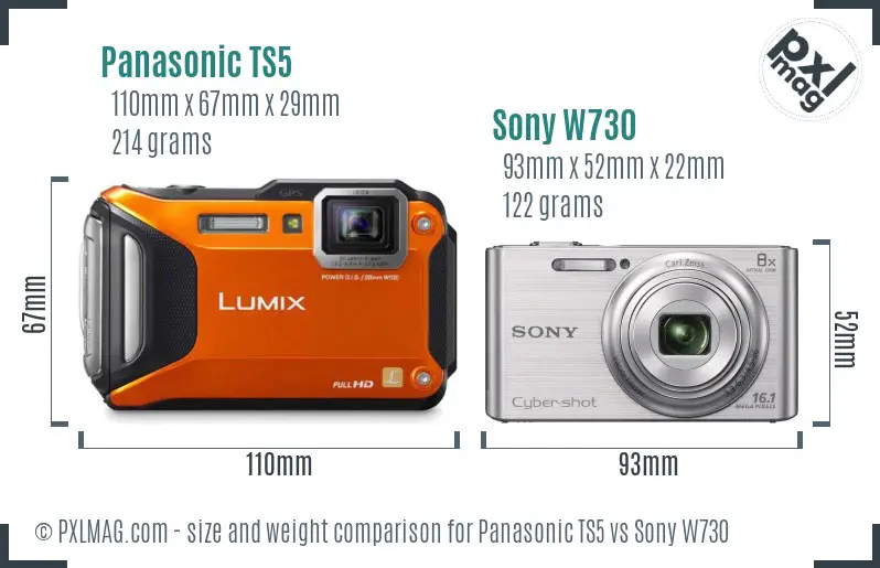 Panasonic TS5 vs Sony W730 size comparison Panasonic TS5 vs Sony W730 size comparison