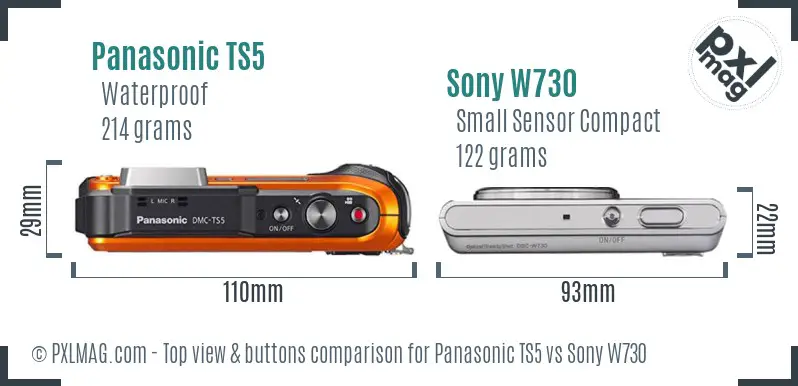 Panasonic TS5 vs Sony W730 top view buttons comparison Panasonic TS5 vs Sony W730 top view buttons comparison