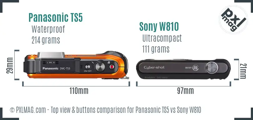 Panasonic TS5 vs Sony W810 top view buttons comparison Panasonic TS5 vs Sony W810 top view buttons comparison