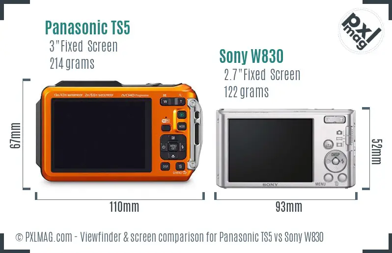 Panasonic TS5 vs Sony W830 Screen and Viewfinder comparison
