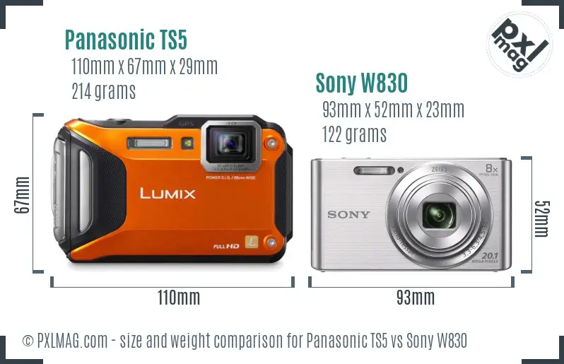 Panasonic TS5 vs Sony W830 size comparison Panasonic TS5 vs Sony W830 size comparison
