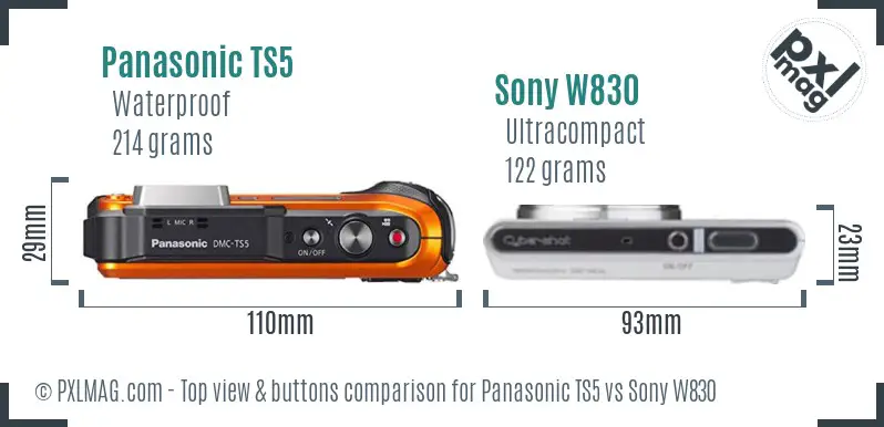 Panasonic TS5 vs Sony W830 top view buttons comparison