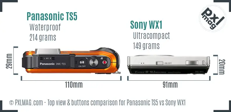 Panasonic TS5 vs Sony WX1 top view buttons comparison Panasonic TS5 vs Sony WX1 top view buttons comparison