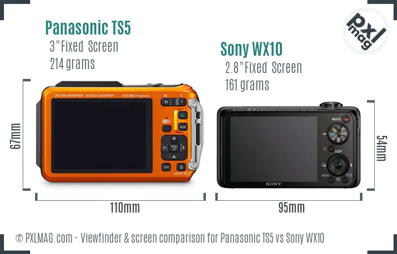 Panasonic TS5 vs Sony WX10 Screen and Viewfinder comparison