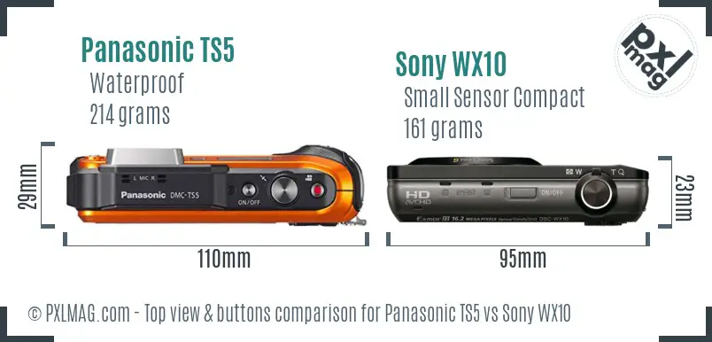 Panasonic TS5 vs Sony WX10 top view buttons comparison