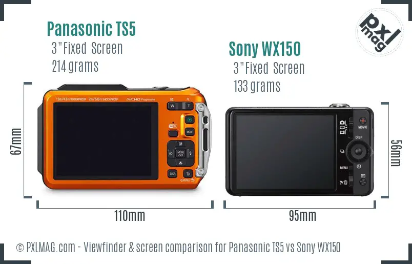 Panasonic TS5 vs Sony WX150 Screen and Viewfinder comparison