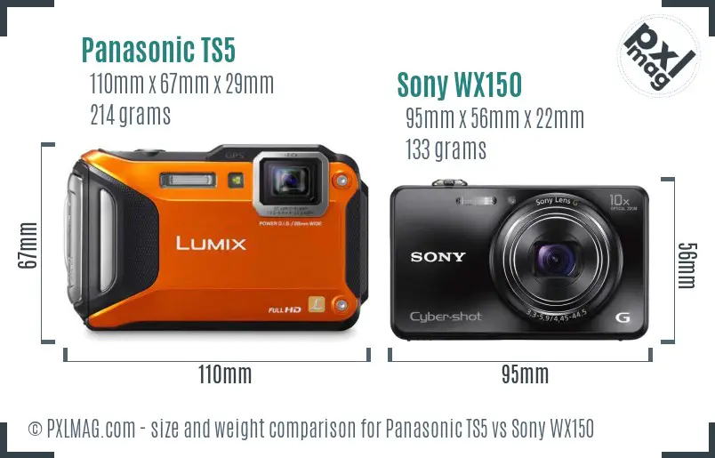 Panasonic TS5 vs Sony WX150 size comparison
