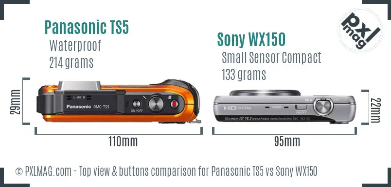 Panasonic TS5 vs Sony WX150 top view buttons comparison