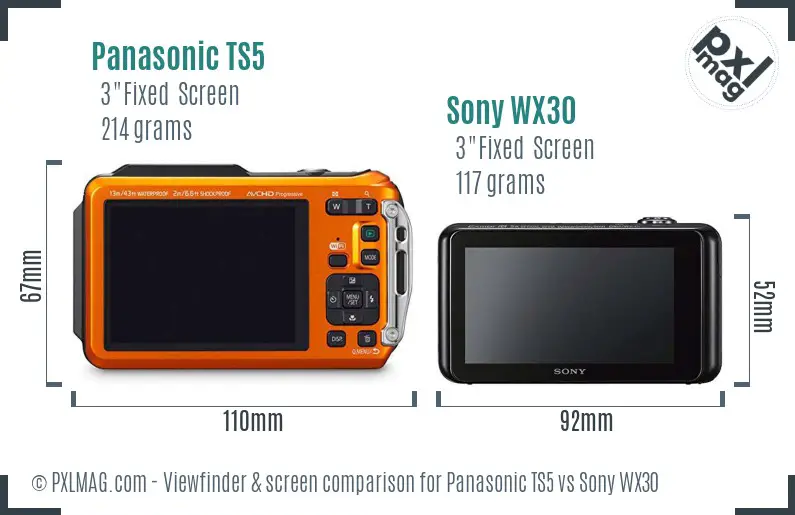 Panasonic TS5 vs Sony WX30 Screen and Viewfinder comparison