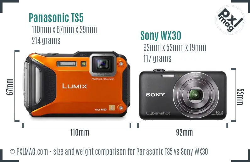 Panasonic TS5 vs Sony WX30 size comparison