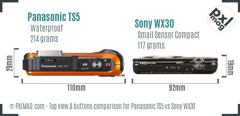 Panasonic TS5 vs Sony WX30 top view buttons comparison