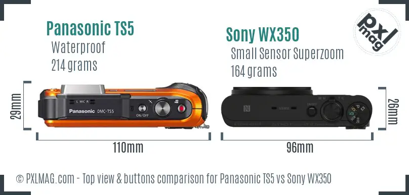 Panasonic TS5 vs Sony WX350 top view buttons comparison