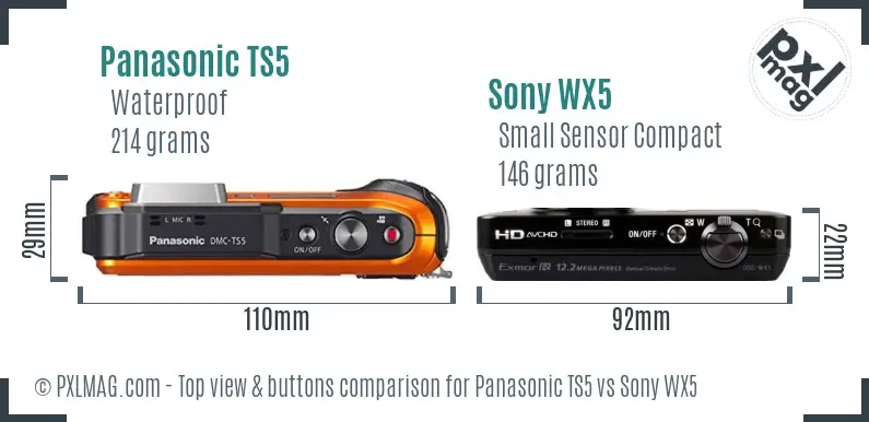 Panasonic TS5 vs Sony WX5 top view buttons comparison Panasonic TS5 vs Sony WX5 top view buttons comparison