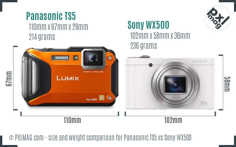 Panasonic TS5 vs Sony WX500 size comparison Panasonic TS5 vs Sony WX500 size comparison