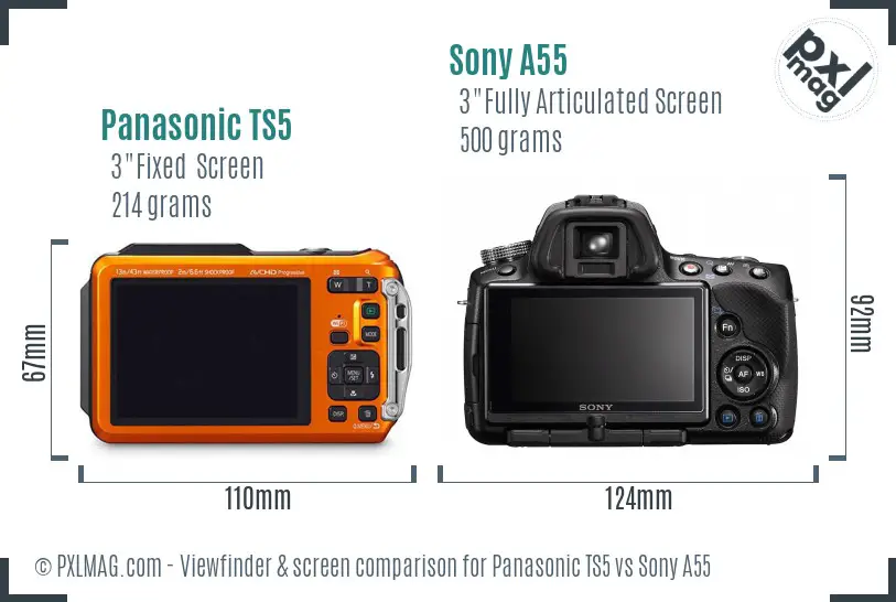 Panasonic TS5 vs Sony A55 Screen and Viewfinder comparison Panasonic TS5 vs Sony A55 Screen and Viewfinder comparison